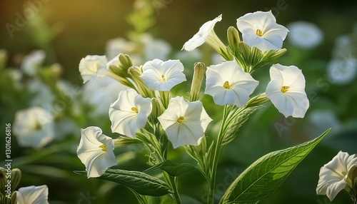 Fototapeta Naklejka Na Ścianę i Meble -  Persian tobacco Nicotiana alata white flowering plant growing in the garden