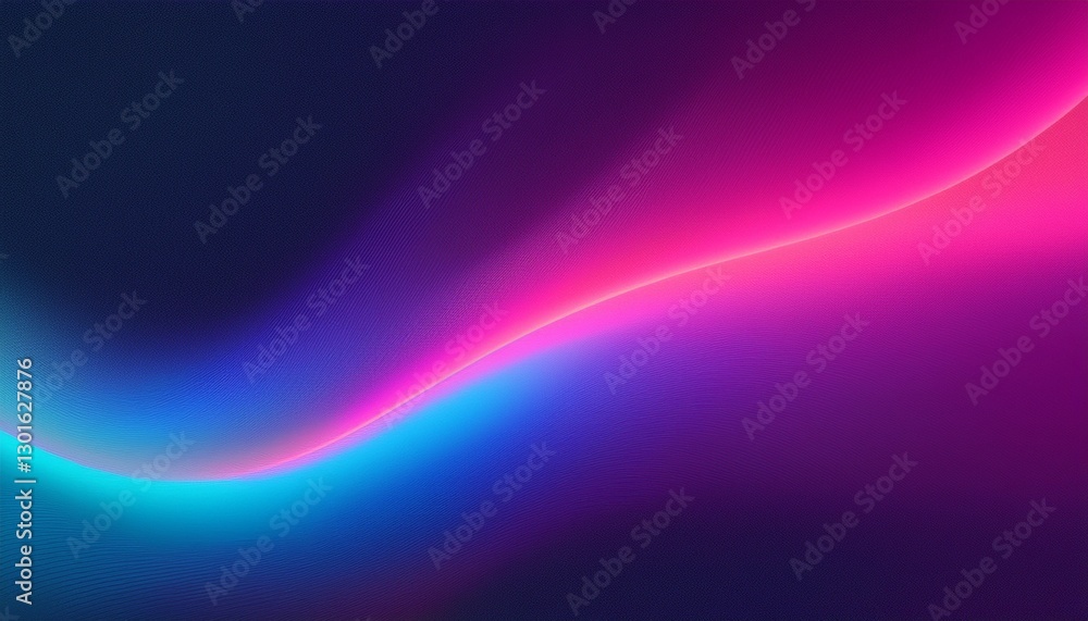 Obraz premium Pink blue purple glowing light gradient abstract color flow on dark background, grainy texture website header design