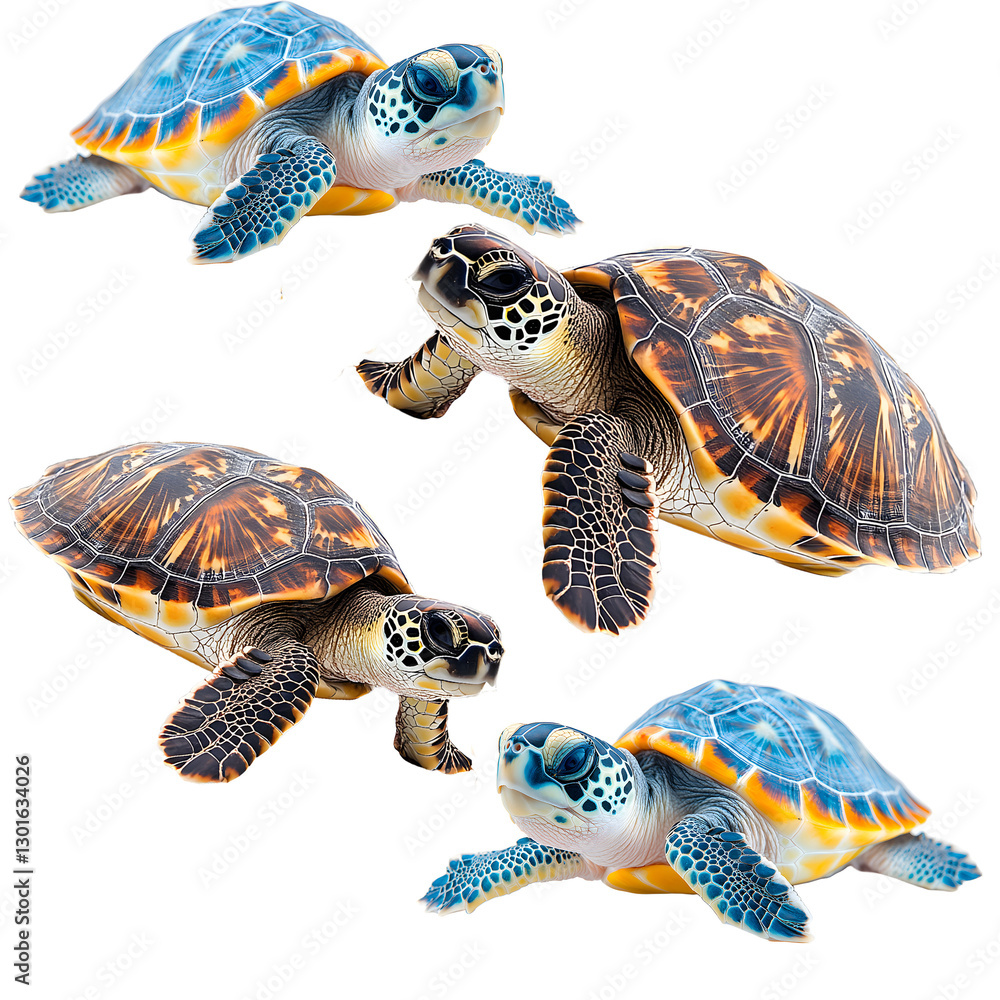 Obraz premium Cute turtle crawling on a white background