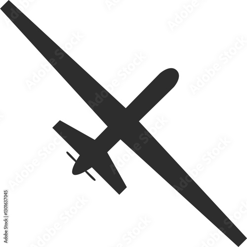 Top view of a modular reconnaissance and strike unmanned aerial vehicle, black silhouette icon of a combat drone.