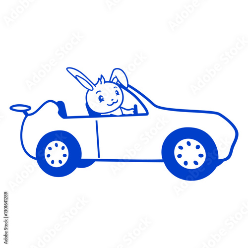 Rabbit Sports Car Fast Driving Driver License Cool Design Lover Art Vector Illustration Card T-Shirt Poster Sticker Graphic Print Decorative Drawing Isolated Logo Decoration Symbol Creative Cool Style