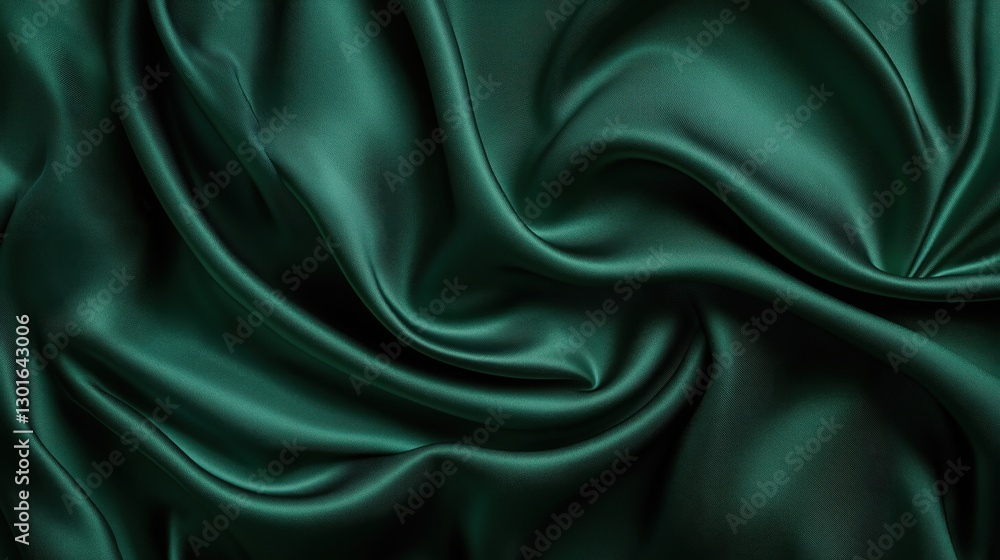 Obraz premium Luxury emerald green satin fabric with smooth folds and glossy texture
