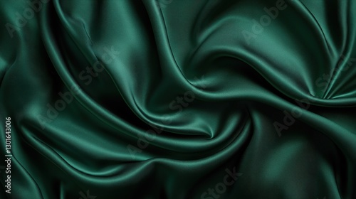 Luxury emerald green satin fabric with smooth folds and glossy texture