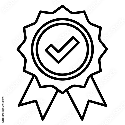 a monochrome illustration of a badge with a check mark, symbolizing approval and quality vector illustration