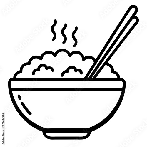 a bowl of delicious hot cooked rice with a pair of chopsticks vector illustration