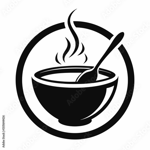 a circular design with a bowl of soup with spoon vector illustration
