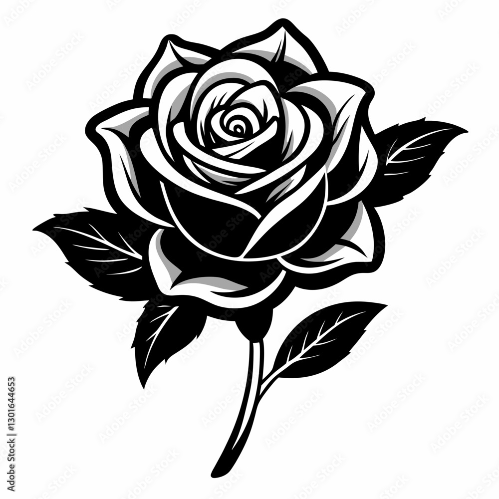 a beautiful black and white illustration of a rose with intricate details and leaves vector illustration a beautiful black and white illustration of a rose with intricate details and leaves vector illustration