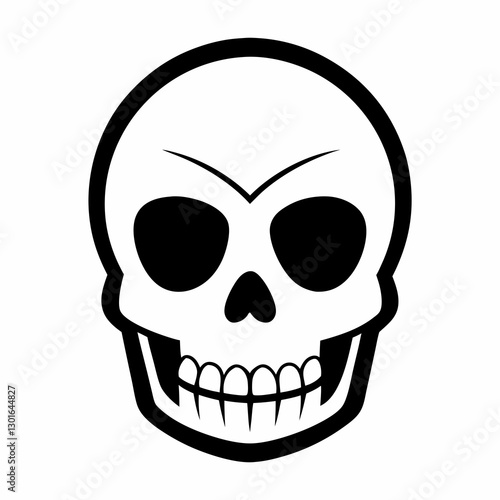a stylized skull illustration. It is a stark black and white image, with the skull's features clearly defined. The image may be used for Halloween decorations vector illustration
