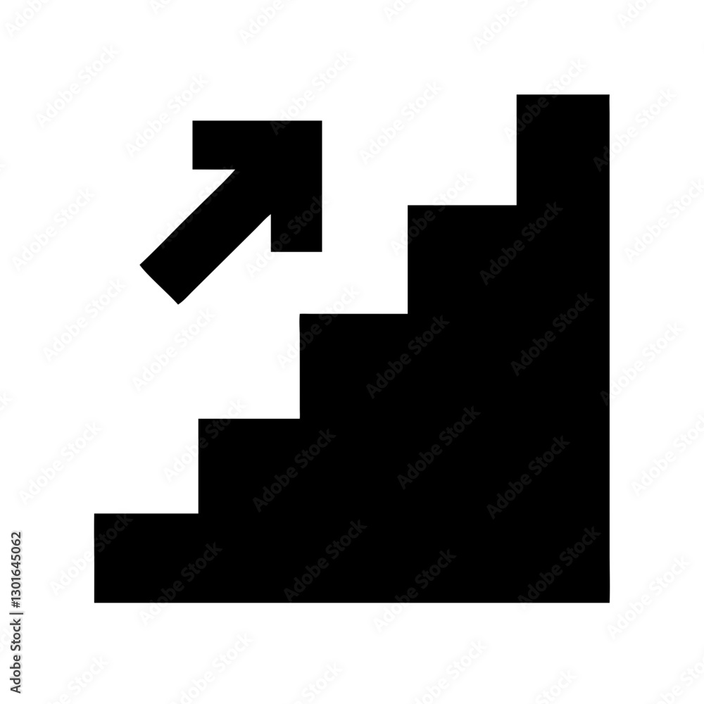 a staircase with an arrow, symbolizes growth, progress, and forward movement. the stair is black, vector icon illustration a staircase with an arrow, symbolizes growth, progress, and forward movement. the stair is black, vector icon illustration