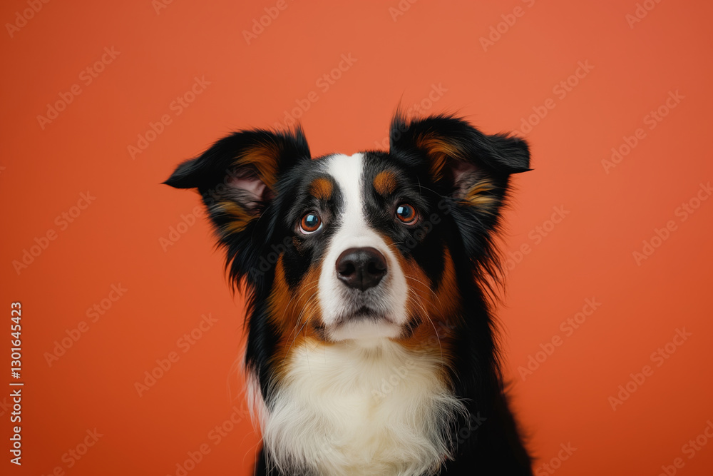 Fototapeta premium Australian Shepherd dog on minimalistic colorful background with Copy Space. Perfect for banners, veterinary ads, pet food promotions, and minimalist designs.