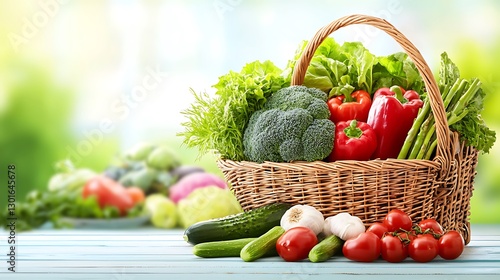 Freshly Harvested Vegetables in Woven Basket on Light Background