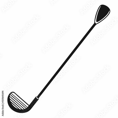 A monochrome image features a golf club. The golf club is isolated and a close up shot, perfect for design and leisure vector illustration