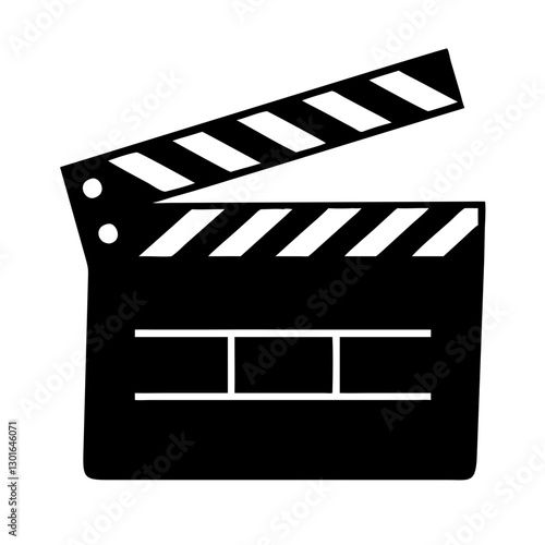 a movie clapperboard on isolated background, ready for filming. It is black and white vector illustration