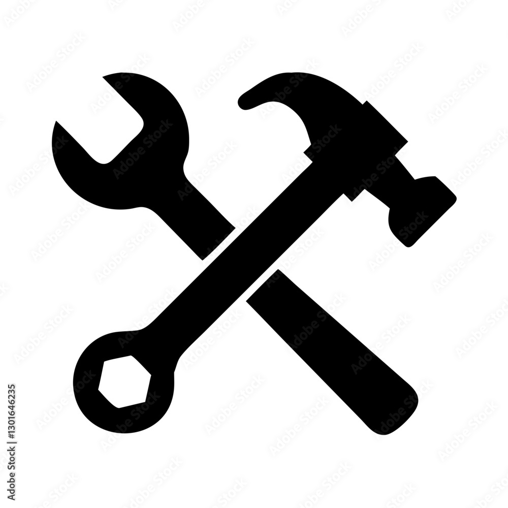 a simple, bold illustration of a crossed hammer and wrench, symbolizing repair, construction and maintenance vector icon illustration a simple, bold illustration of a crossed hammer and wrench, symbolizing repair, construction and maintenance vector icon illustration