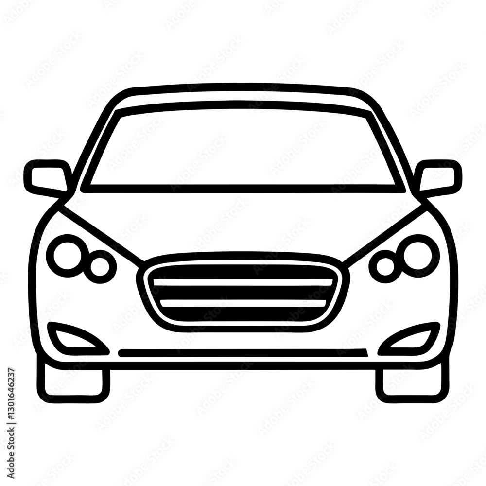 an outlined view of a car, from the front, vector illustration an outlined view of a car, from the front, vector illustration