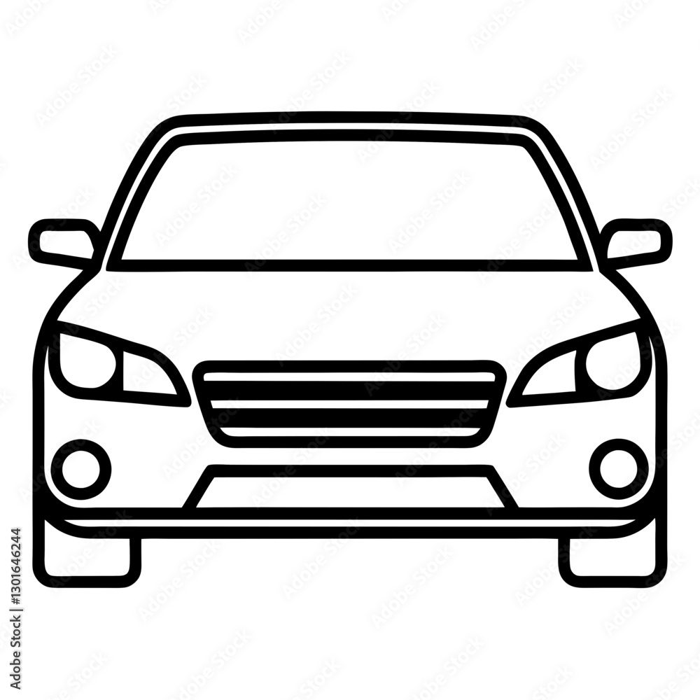 a simplified line drawing of a sleek modern car, featuring its front view with headlights and other details vector illustration a simplified line drawing of a sleek modern car, featuring its front view with headlights and other details vector illustration