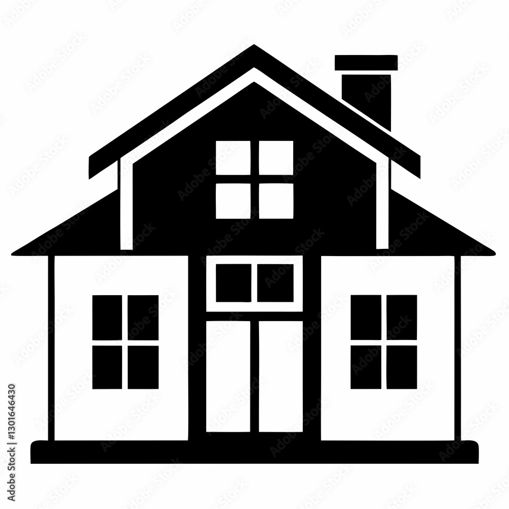 a simple black and white illustration of a classic house. It features a gabled roof, windows, a front door, and a chimney vector illustration a simple black and white illustration of a classic house. It features a gabled roof, windows, a front door, and a chimney vector illustration