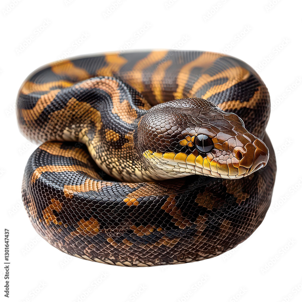 Coiled Python Portrait isolated on transparent background, PNG Coiled Python Portrait isolated on transparent background, PNG