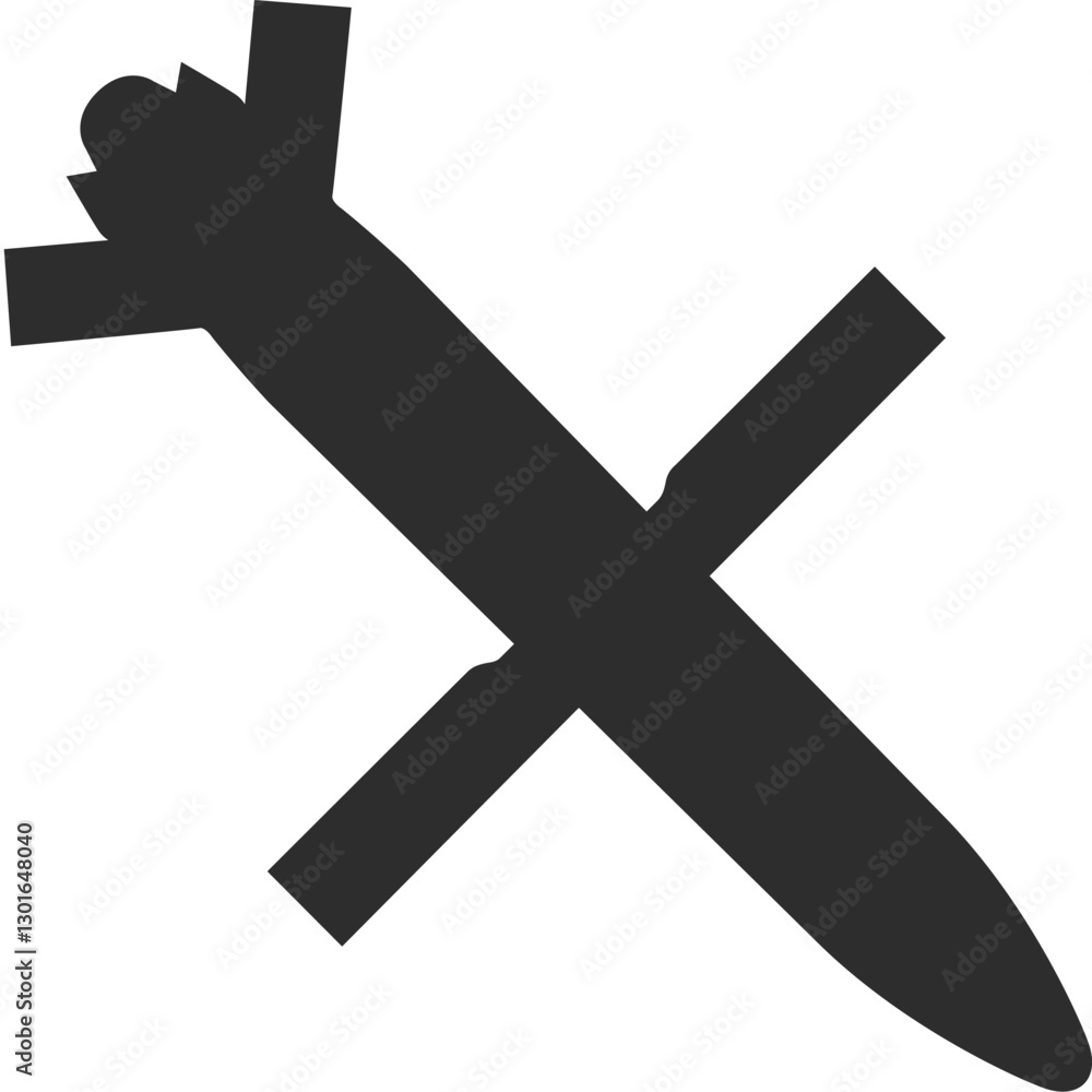 Obraz premium Long-range air-launched cruise missile, classic silhouette icon in black color, top view.
