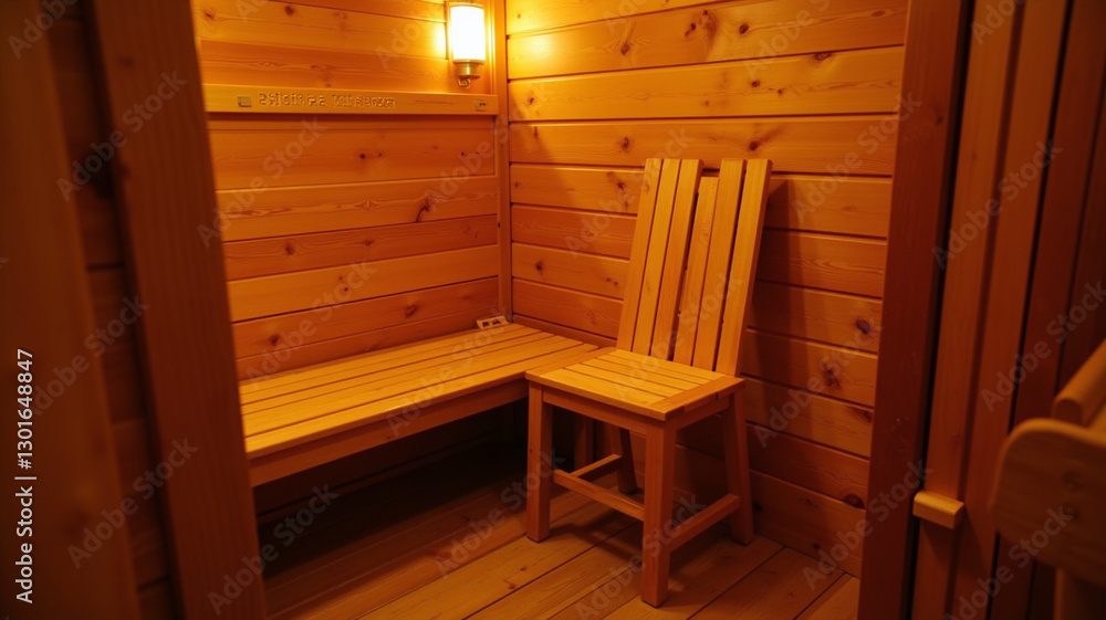 A wooden sauna chair placed in the corner A wooden sauna chair placed in the corner