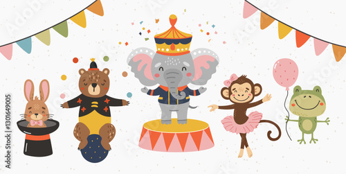 Circus animals clipart, Circus set collection vector, Cute animals, Carnaval clipart