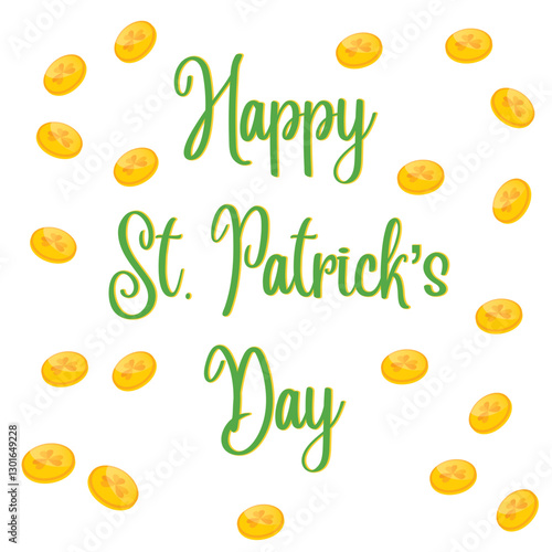 Happy St. Patrick's Day -, gold coins - lucky vector graphics - green color