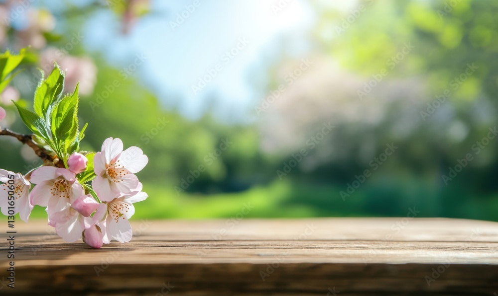 Spring blossoms on wood, sunny garden Spring blossoms on wood, sunny garden