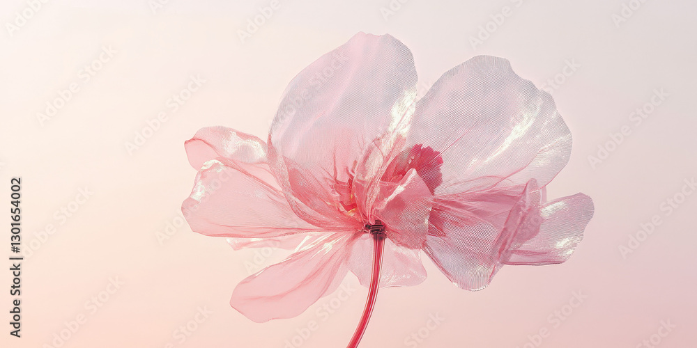 A light pink balloon flower gracefully soars through a clear sky, showcasing its delicate inflatable effect against a clean, solid color backdrop with soft hues A light pink balloon flower gracefully soars through a clear sky, showcasing its delicate inflatable effect against a clean, solid color backdrop with soft hues