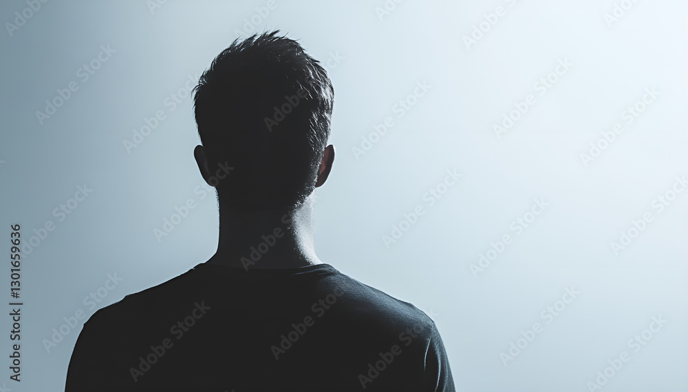 Anonymous person. Shaded portrait of man on grey gradient background Anonymous person. Shaded portrait of man on grey gradient background