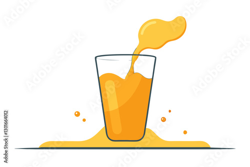 Vibrant Line Art of Fresh Orange Juice Pouring into a Tall Glass