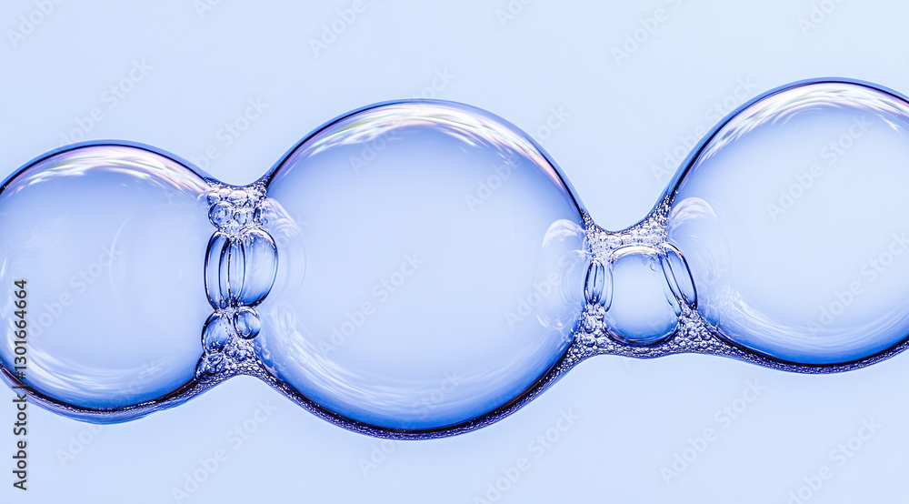 Fototapeta premium Bubbles float gracefully in the air against a serene blue background during a calm afternoon