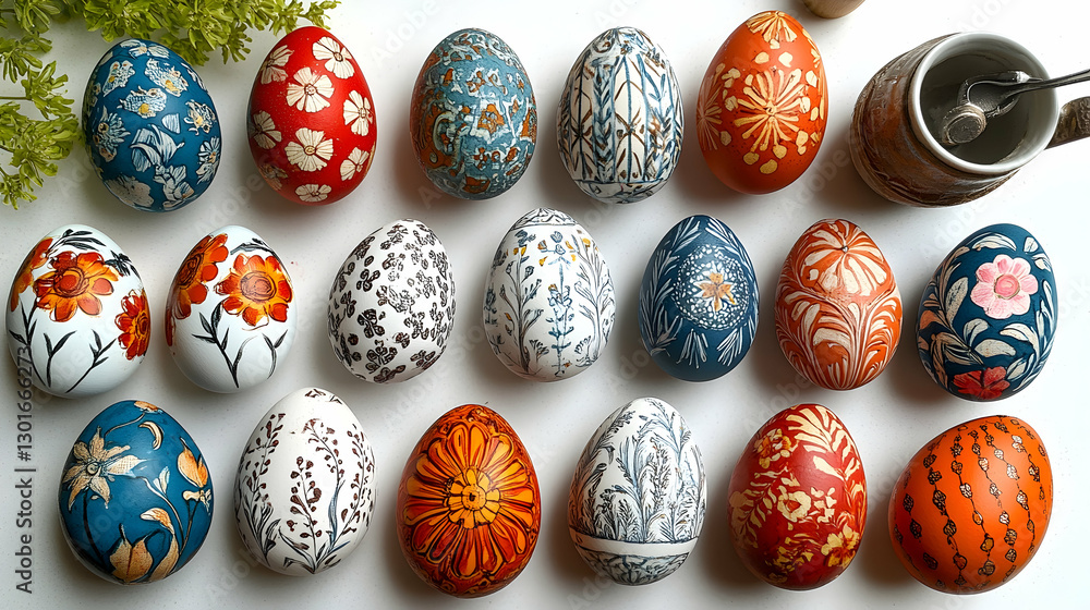 Colorful Painted Easter Eggs on White Surface Colorful Painted Easter Eggs on White Surface