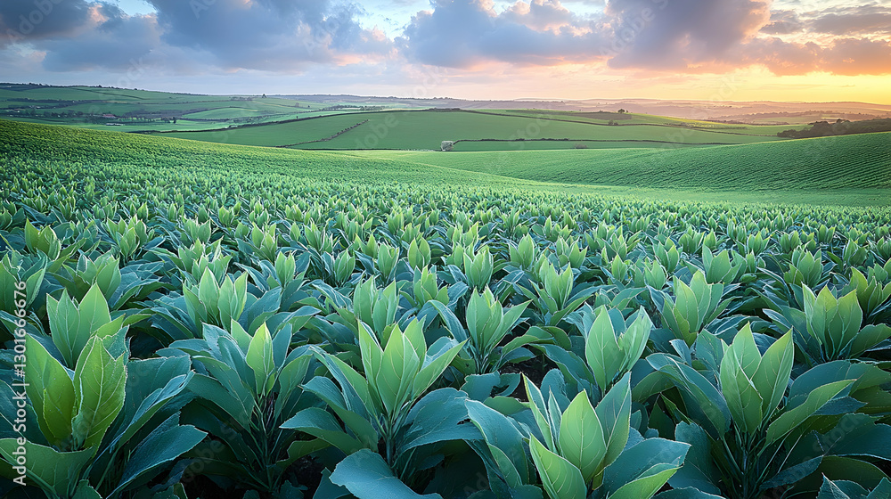 Fototapeta premium Lush Tobacco Field at Sunrise