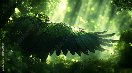 Majestic emerald wing in sunlit forest