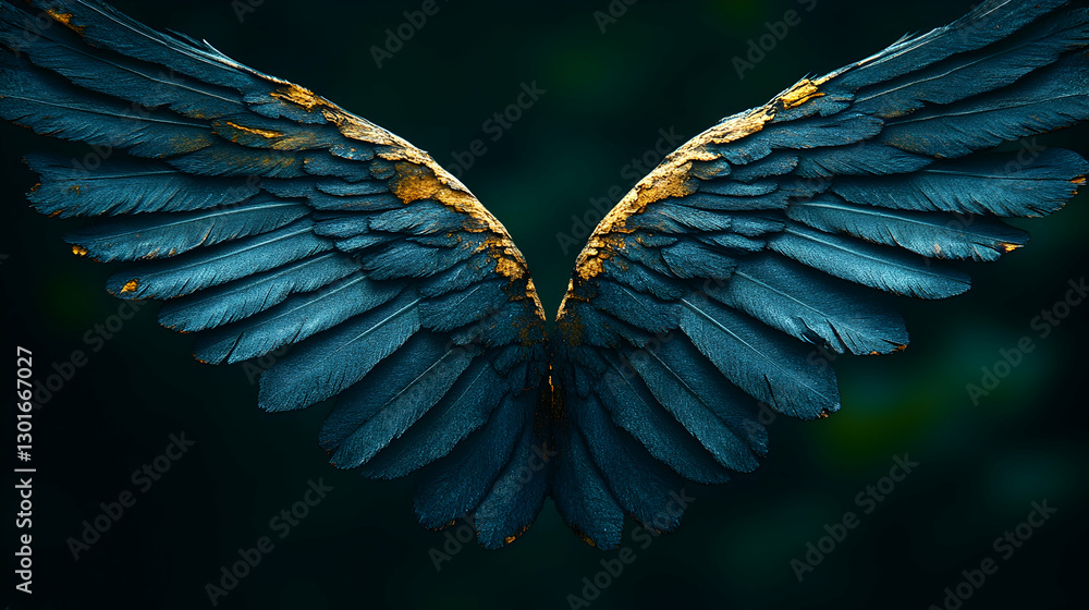 Fototapeta premium Dark, Golden Angel Wings, Mystical Display