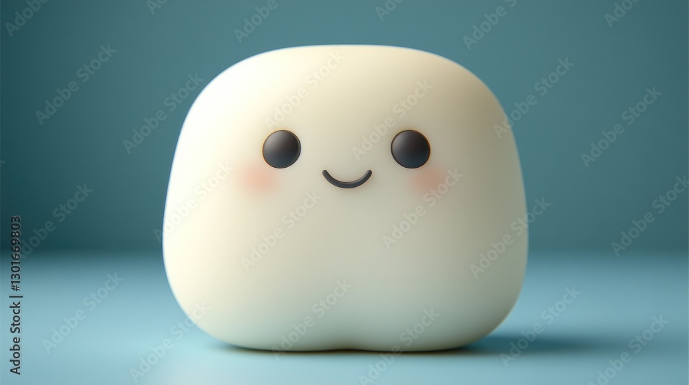 Fototapeta premium Cute marshmallow character against teal background