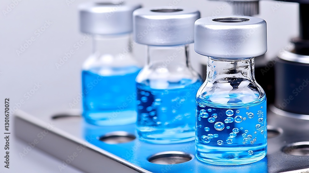 Blue Liquid in Vials for Laboratory Experimentation and Research Blue Liquid in Vials for Laboratory Experimentation and Research