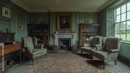 Green Study Room with Antique Furniture