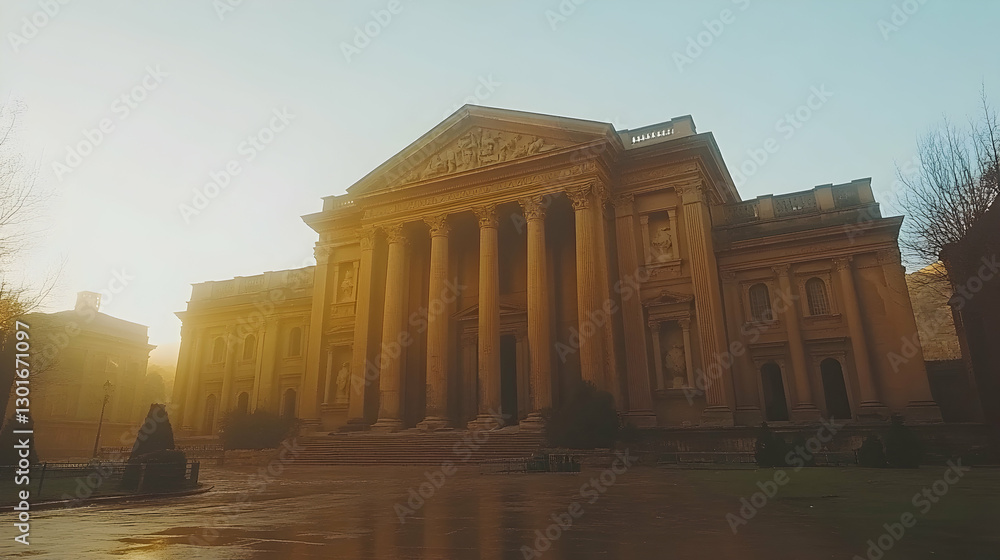 Obraz premium Historic Building, Golden Sunrise, Parisian Architecture