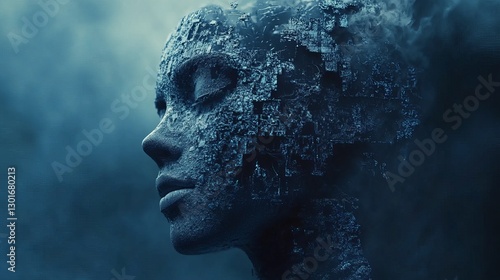 Ethereal portrait of a fragmented face digital art surreal environment abstract viewpoint conceptual imagery