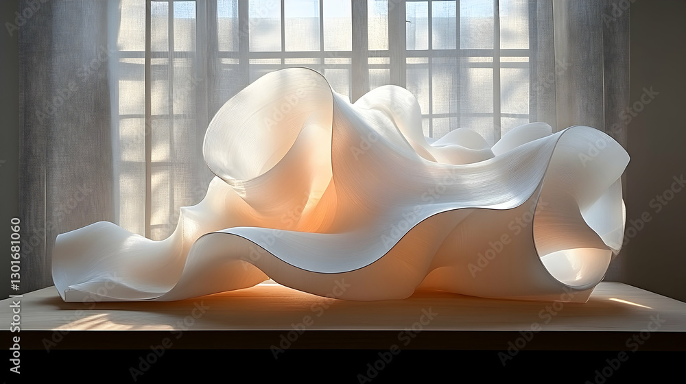 Fototapeta premium White sculpted form near window, sunlit display