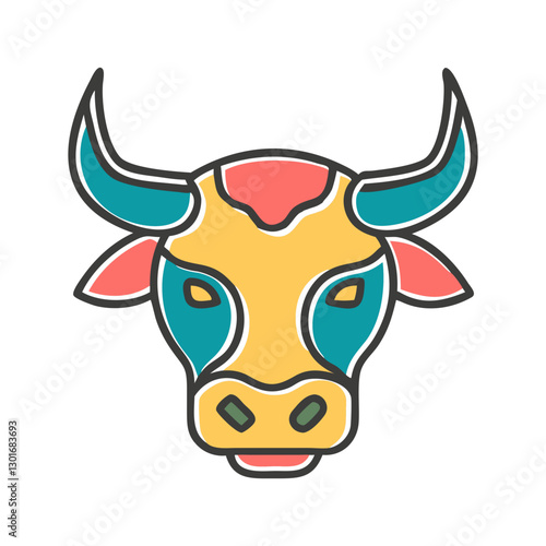 Colorful bull head illustration, vibrant design for symbolism