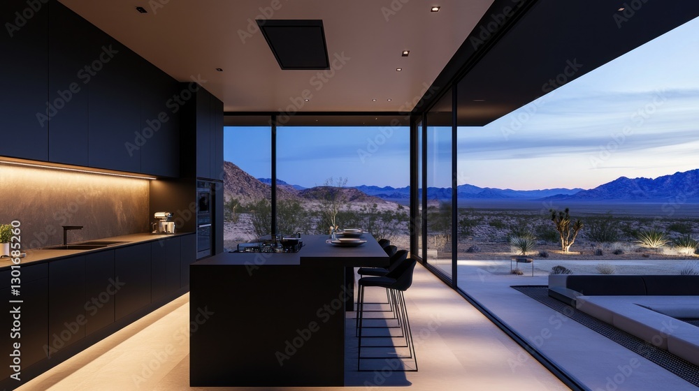 Fototapeta premium Modern Desert Kitchen with Panoramic Mountain Views