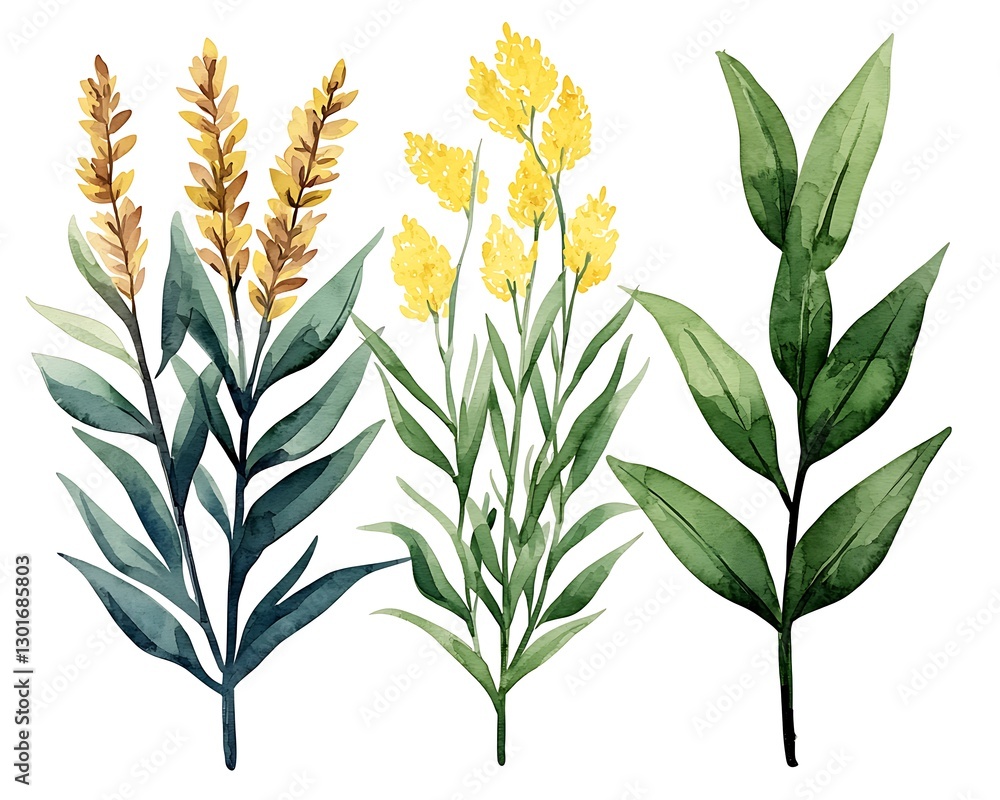 Fototapeta premium Watercolor floral elements isolated on white, illustration for decorative design, wedding invitations