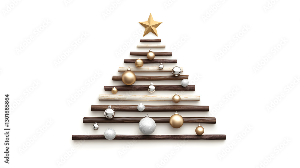 Minimalist Christmas Tree with Ornaments, Blank White Background Minimalist Christmas Tree with Ornaments, Blank White Background