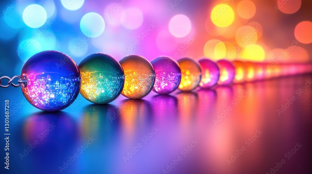 Colorful beaded garland reflects on shiny surface Colorful beaded garland reflects on shiny surface
