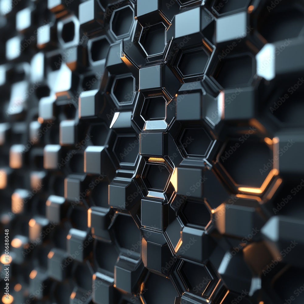 Abstract 3d rendering of black hexagons. Futuristic background. Abstract 3d rendering of black hexagons. Futuristic background.