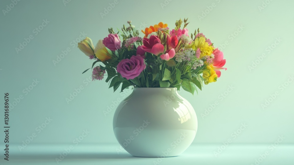 Colorful flowers in a white vase against a pastel background Colorful flowers in a white vase against a pastel background