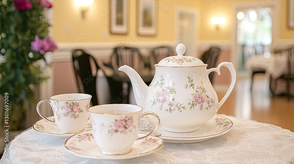 Fototapeta premium Elegant Tea Set in a Sunny Dining Room