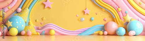 Pastel colored whimsical 3D background with decorations